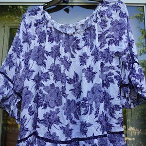 NWT! FEVER: Printed Flounce Sleeve -Frill Hem